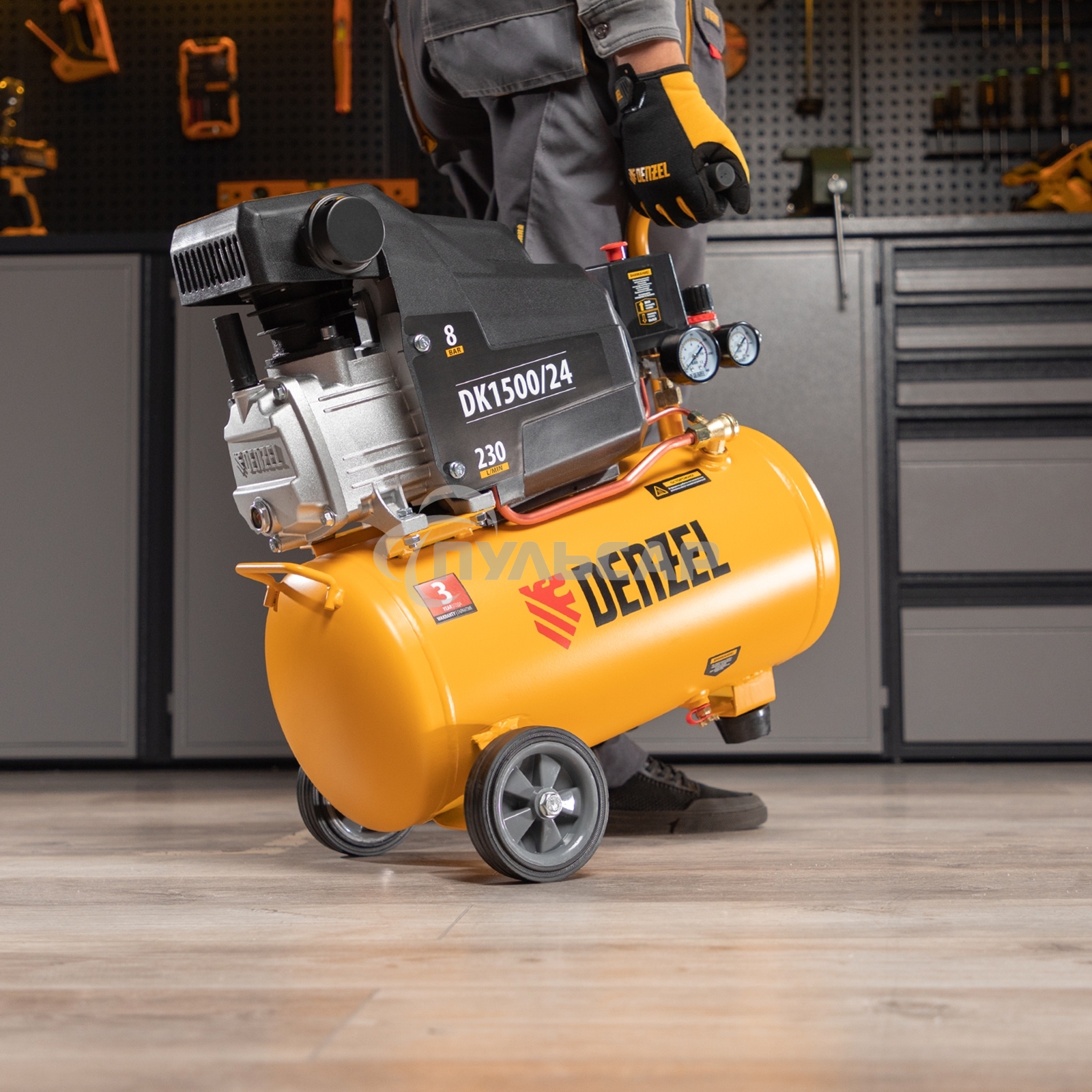 Компрессор Denzel воздушный DK1500/24,Х-PRO 1,5 кВт, 230 л/мин, 24 л 58063
