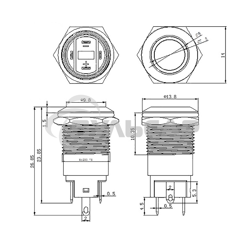 Кнопка антивандальная Ø12 12В Б/Фикс (4с) (ON)-OFF красная Rexant