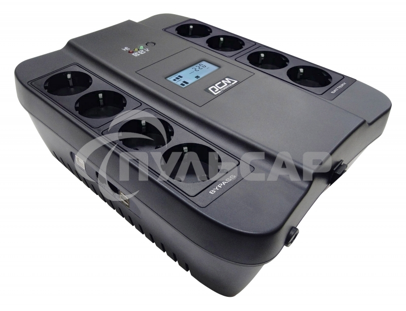 Источник бесперебойного питания Powercom Back-UPS SPIDER, Line-Interactive, LCD, AVR, 1100VA/605W, Schuko, USB, черный (1452054)