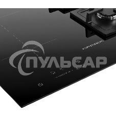 Комбинированная варочная панель Kuppersberg, индукция/газ, High-Tech, 59 см, 9 уровней мощности, блокировка управления, автоматическое отключение, таймер, Booster, слайдерное/механическое управление, черный