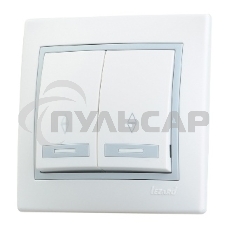 Выключатель LEZARD 701-0215-106серия скр.проводки Мира проходной двойной белый с серой вставкой Выключатель LEZARD 701-0215-106серия скр.проводки Мира проходной двойной белый с серой вставкой