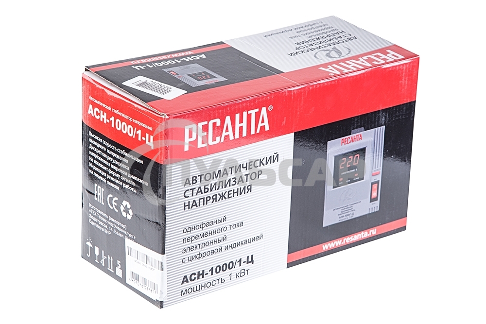 Стабилизатор напряжения Ресанта АСН-1 000/1-Ц 63/6/2 220В±8%, Габариты 237х140х170, Вес 4 кг