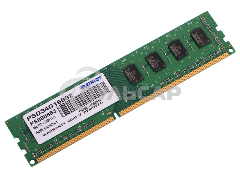 Оперативная память Patriot, DDR3, 4Gb (1x4 Gb), 1600 MHz, CL11, DIMM