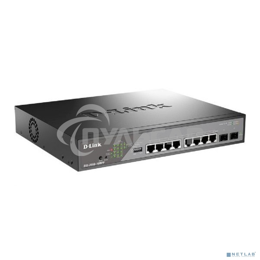 Сетевой коммутатор Smart L2 Surveillance Switch 8х1000Base-T PoE 802.3bt 90W, 2x1000Base-X SFP, PoE Budget 242W, Long-range PoE up to 250m