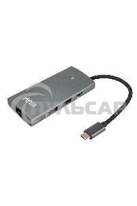 Док-станция HIPER Docking station USB-C HUB 6in1 (1*USB-C 100W PD, 1*HDMI 4K@60Hz, 2*USB-A 3.0 (5Gbps data), 1*USB-C 3.0 (5Gbps data), 1*RJ45 Gb)