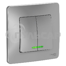 Выключатель 2-кл. СП BLANCA (сх.5) 10А 250В с подсветкой алюм. SchE BLNVS010513