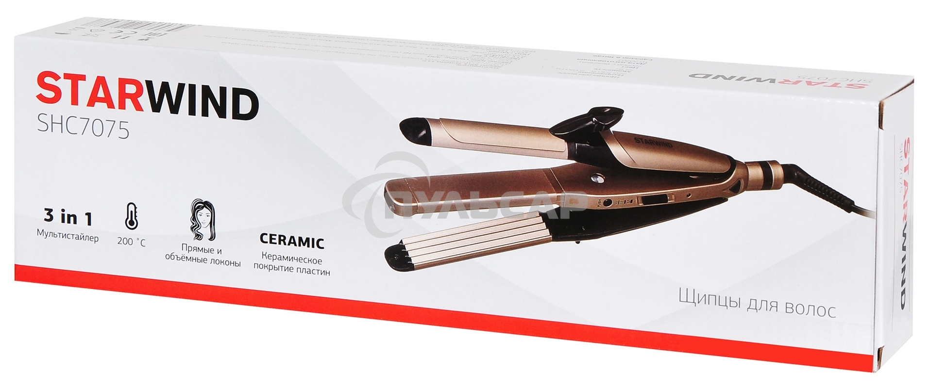 Выпрямитель Starwind SHC 7075 55Вт черный/шампань (макс.темп.:200С)