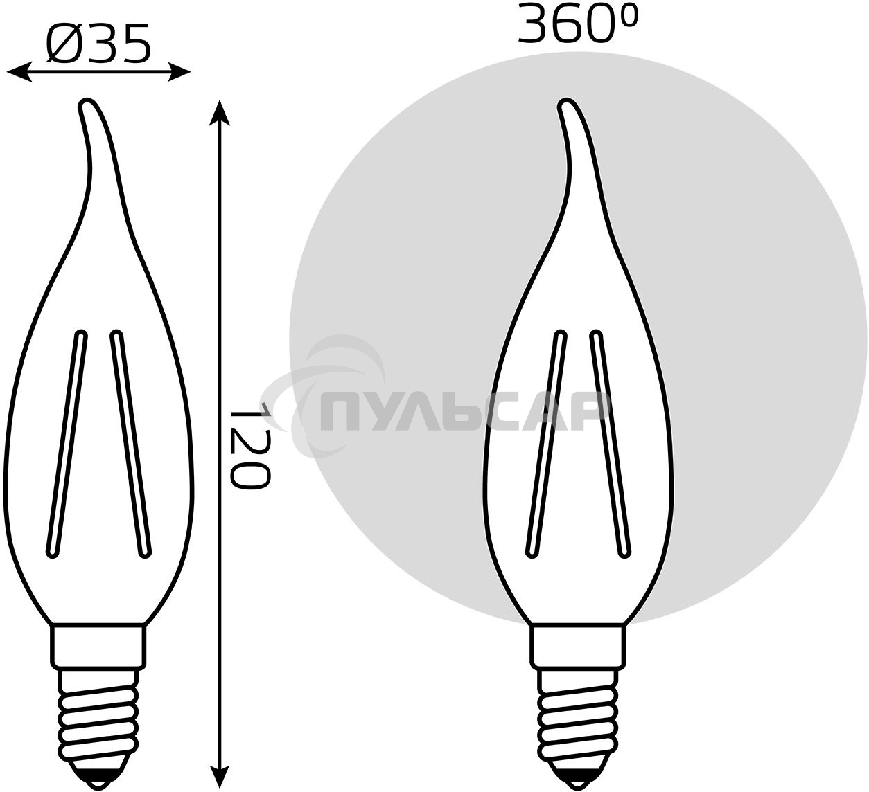 Лампа cветодиодная Gauss LED Filament Свеча на ветру E14 11W 720lm 2700K 1/10/50