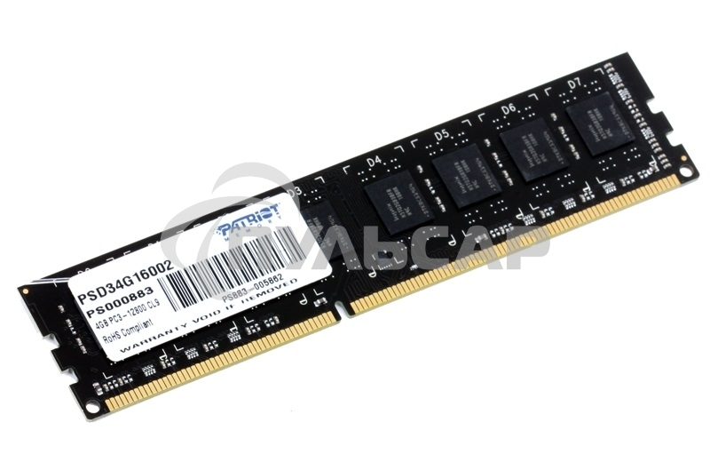 Оперативная память Patriot, DDR3, 4Gb (1x4 Gb), 1600 MHz, CL11, DIMM