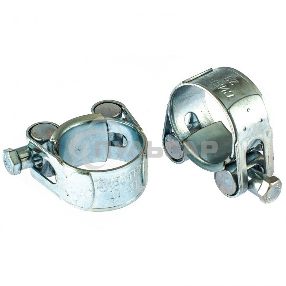 Хомуты металлические, силовые 29-31 мм, ширина 20 мм, шарнирные, W1, 2 шт. Сибртех
