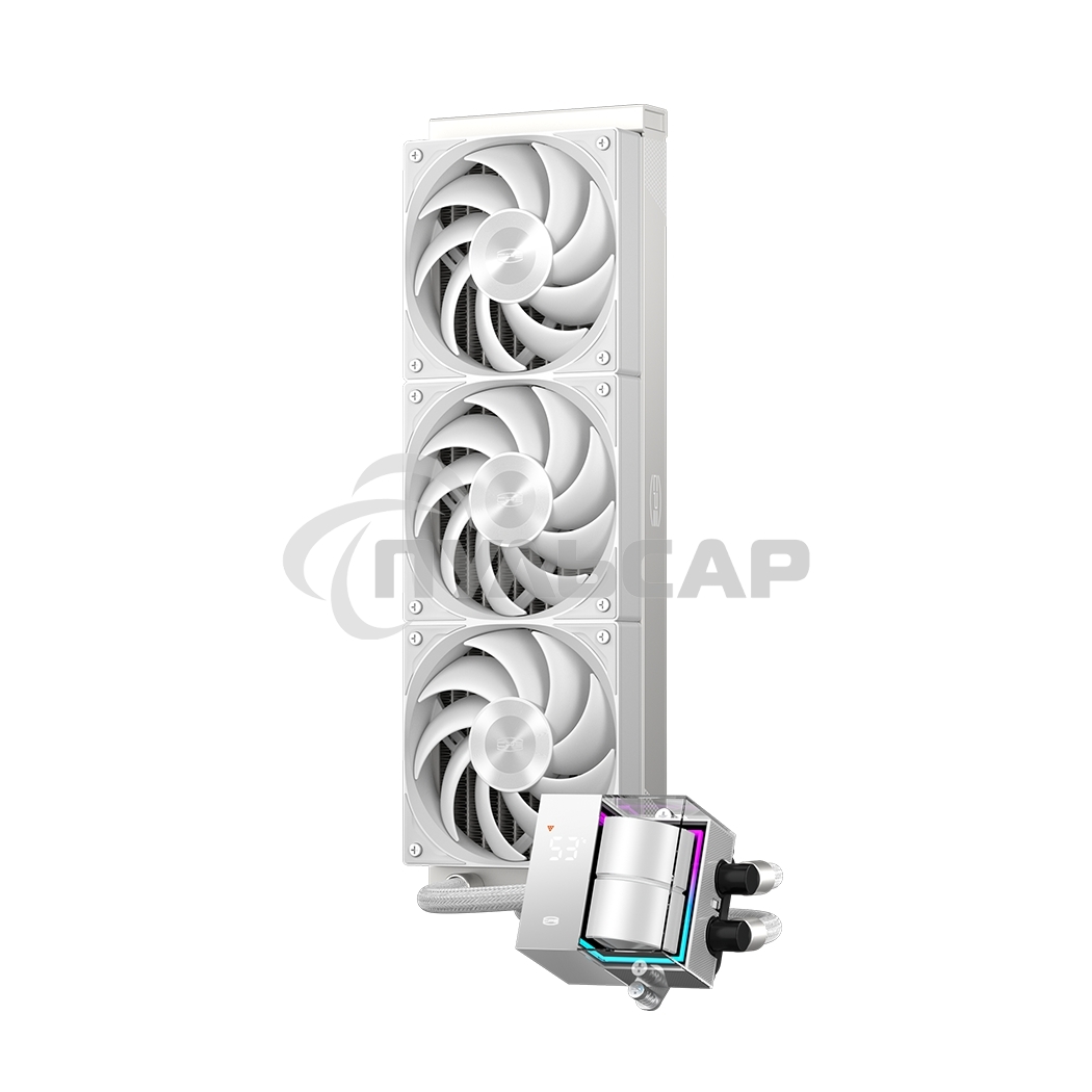 Система охлаждения/ PCCooler DS360 WH (310W, 360мм, LED temp., белый, ARGB Pump/ Fans: 3x120мм, 86.73CFM, 28dBA, 2200RPM/ Pump height 67мм, 28dBA, 3200RPM, Rad thickness 27мм/ S: 1851, 1700, 1200, 20XX, 115X, AM5, AM4)