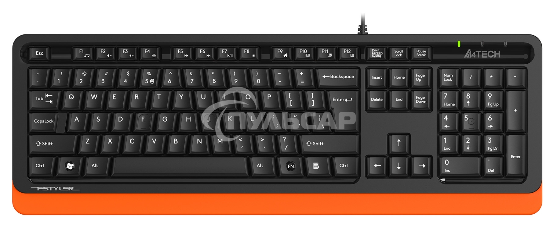 Клавиатура проводная A4Tech Fstyler FKS10, USB, черный/оранжевый