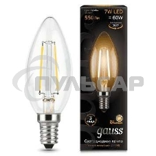 Лампа светодиодная Gauss LED Filament Свеча E14 7W 550lm 2700К 1/10/50