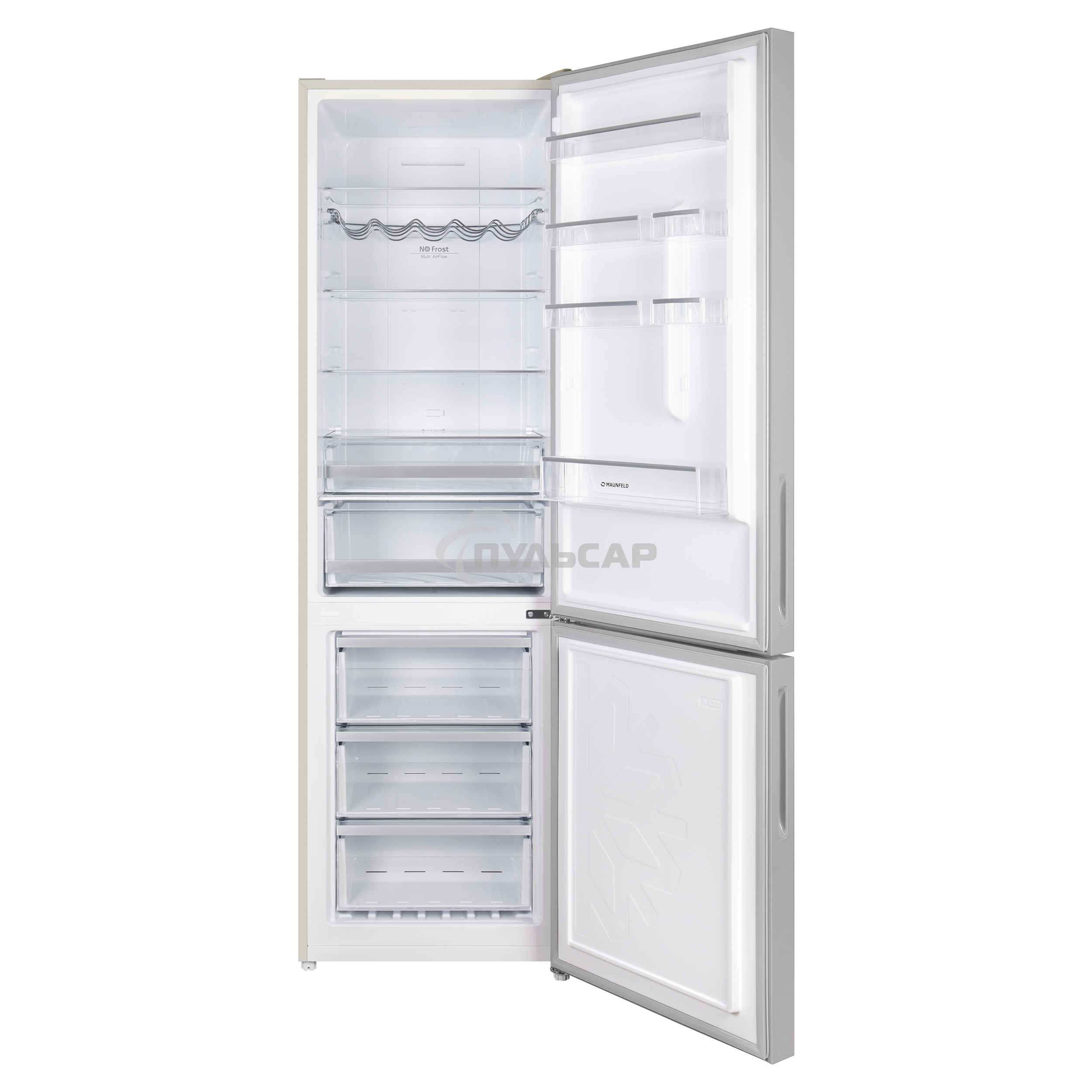 Холодильник Maunfeld MFF200NFBG бежевый двухкамерный 271/106л морозилка снизу, Total No Frost