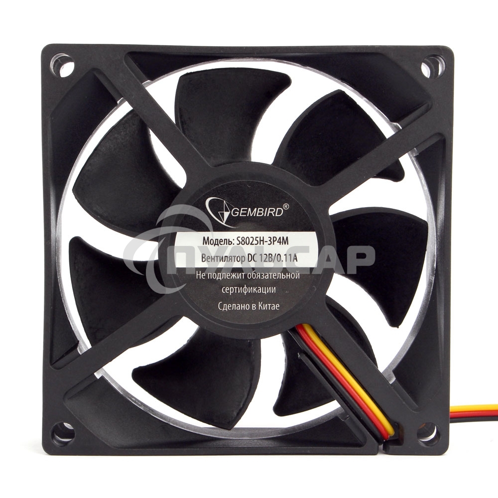 Вентилятор для корпуса Gembird 80x80x25, гидрод., тихий, 3 pin/4pin Molex, провод 30 см (S8025H-3P4M)