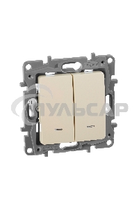 Выключатель 2-клавишный с подсветкой, на винтах, 10АХ, сл. кость