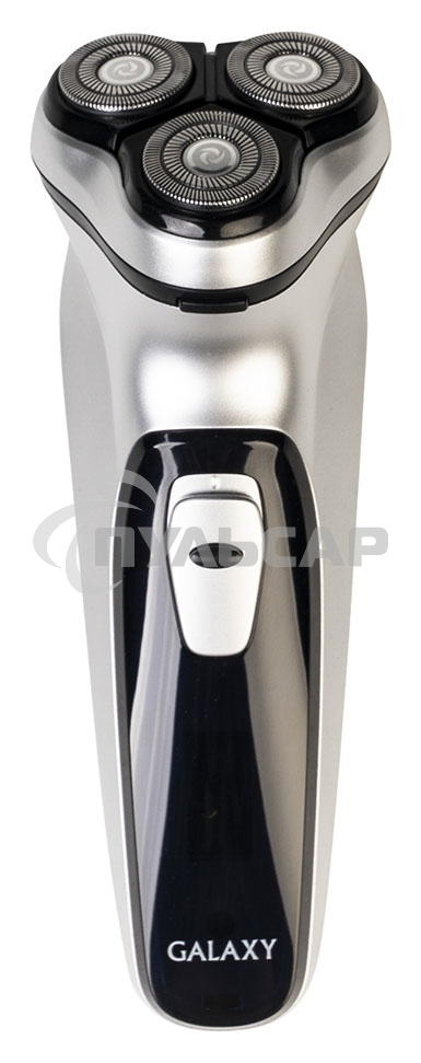 Электробритва Galaxy Line GL 4209, серебряный с черным, роторная, аккумуляторная, 5 Вт, Li-Ion аккумулятор емкостью 600 мА*ч, время непрерывной работы до 1,5 ч, ножи из нержавеющей стали, 3 независимые плавающие головки, возможность промывки бреющего блок