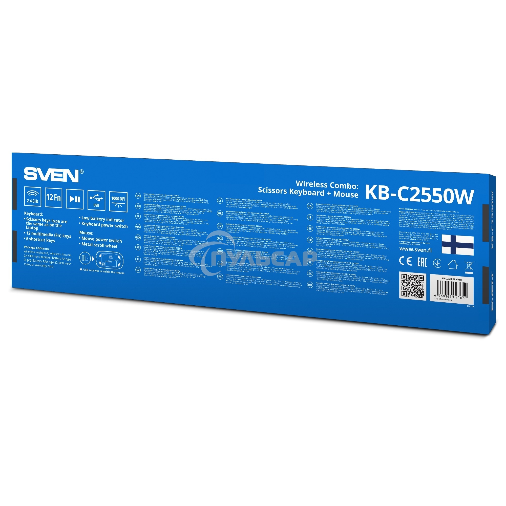 Беспроводной набор Sven ножничная клавиатура + мышь KB-C2550W черный (109 кл.,12Fn, 1000DPI, 2+1 кл.)