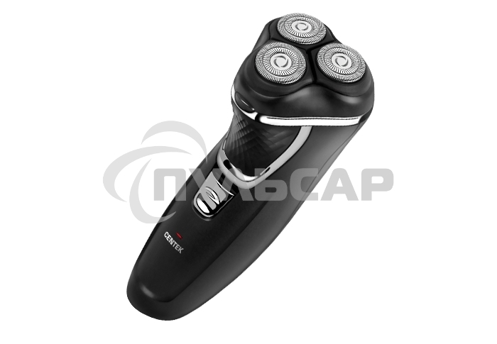 Электробритва Centek CT-2176 черный/хром ротор, 3 плавающие головки, аккумулятор + работа от сети, триммер