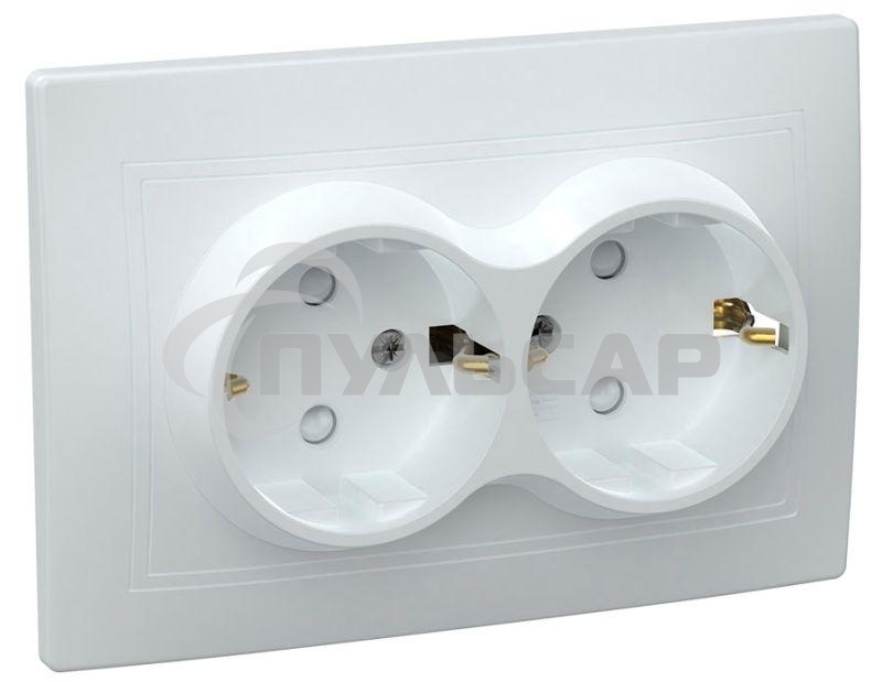 Розетка силовая Iek ERK21-K01-16-DM РСш12-3-КБ 2 местн. c з/к с защ.штор. 16А КВАРТА (белый)