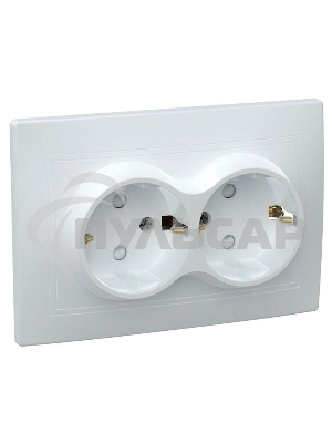 Розетка силовая Iek ERK21-K01-16-DM РСш12-3-КБ 2 местн. c з/к с защ.штор. 16А КВАРТА (белый)