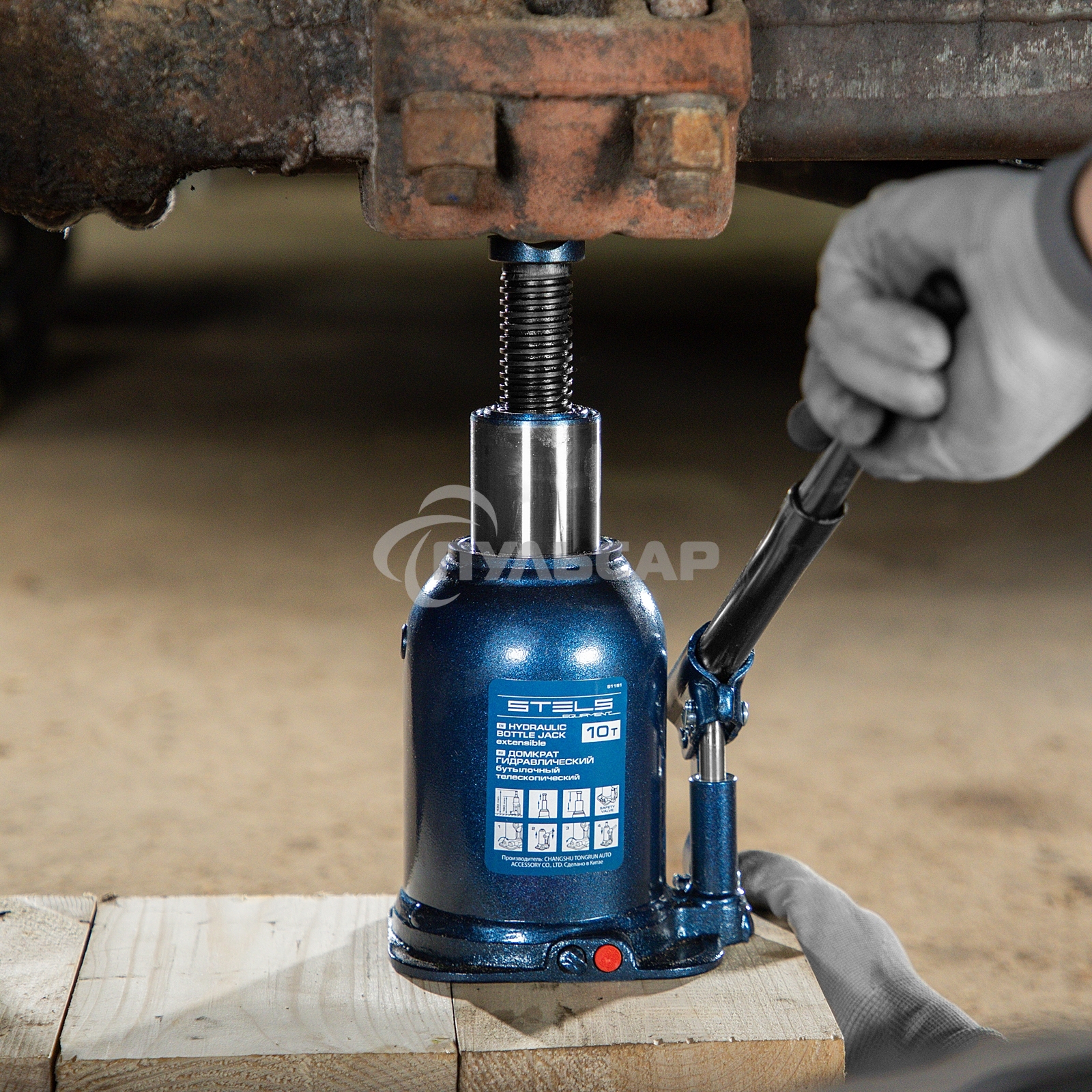 Домкрат гидравлический бутылочный телескопический, 10 т, подъем 180-430 мм Stels