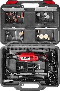 Гравер электрический, ЗУБР ЗГ-160 КН41, 220В, 160 Вт, 3.2 мм, 15000-35000 об/мин, набор насадок, цанг и державок, гибкий вал, штатив, 41 предмет, кейс