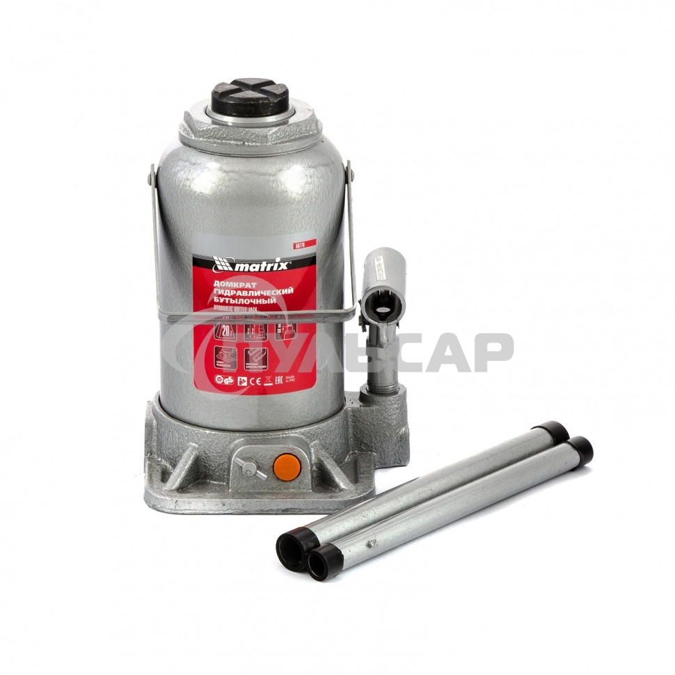 Домкрат гидравлический бутылочный Matrix, 20 т, h подъема 244–449 мм