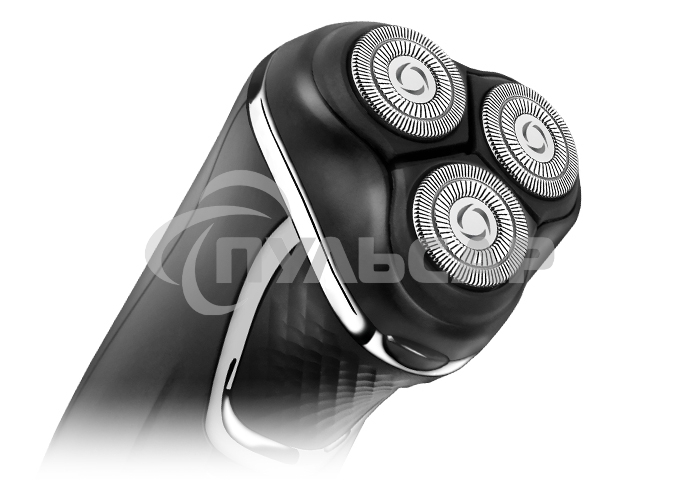 Электробритва Centek CT-2176 черный/хром ротор, 3 плавающие головки, аккумулятор + работа от сети, триммер