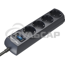 Сетевой фильтр ZIS Pilot m Max 4 розетки (евро с заземлением), 15А/3.3кВа, автомат, 3 м, черный Surge protector Pilot m Max 4 euro outlets, 15А/3.3кВа, 3m, black
