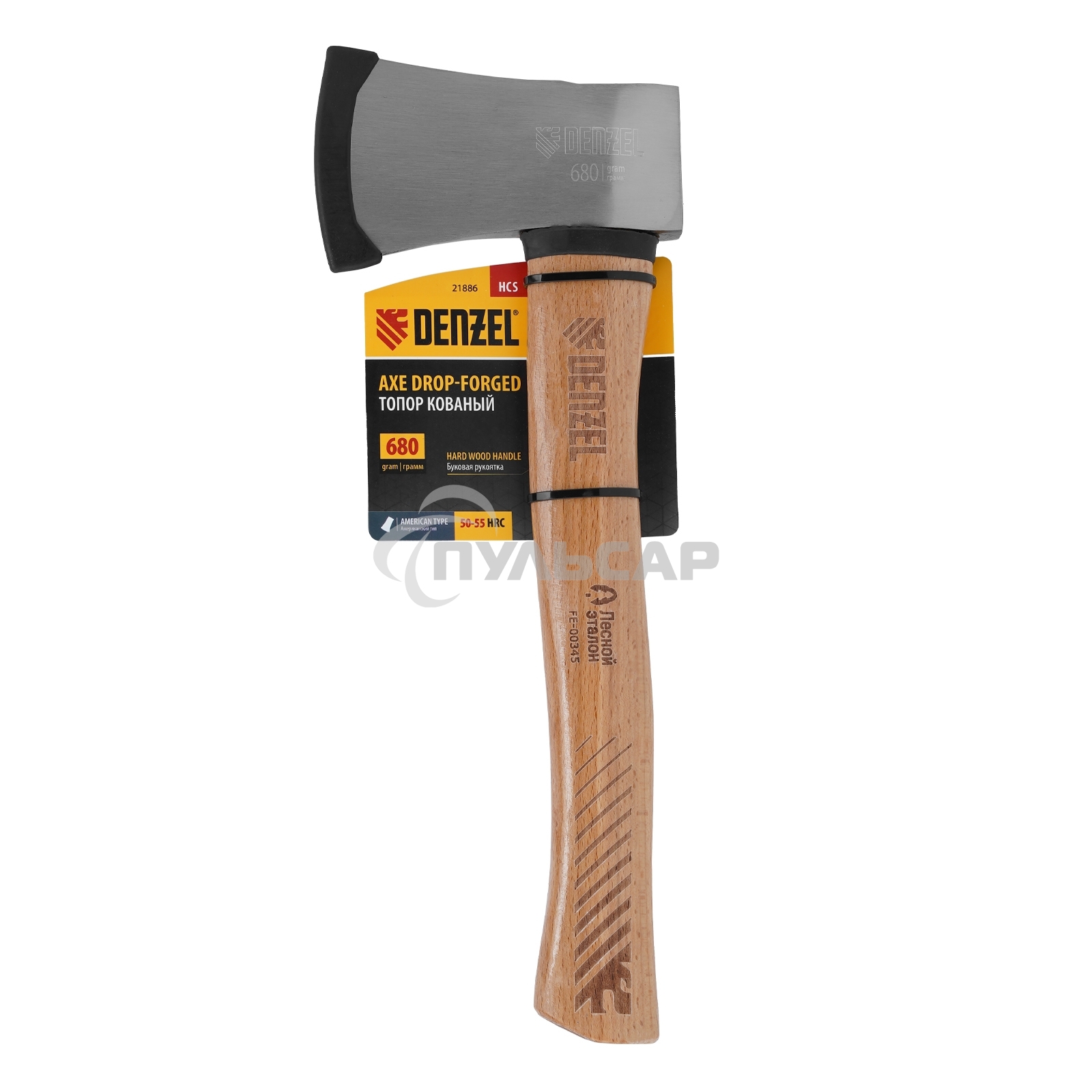 Топор кованый Denzel 680 г, американский тип, буковая рукоятка, 360 мм, EFP