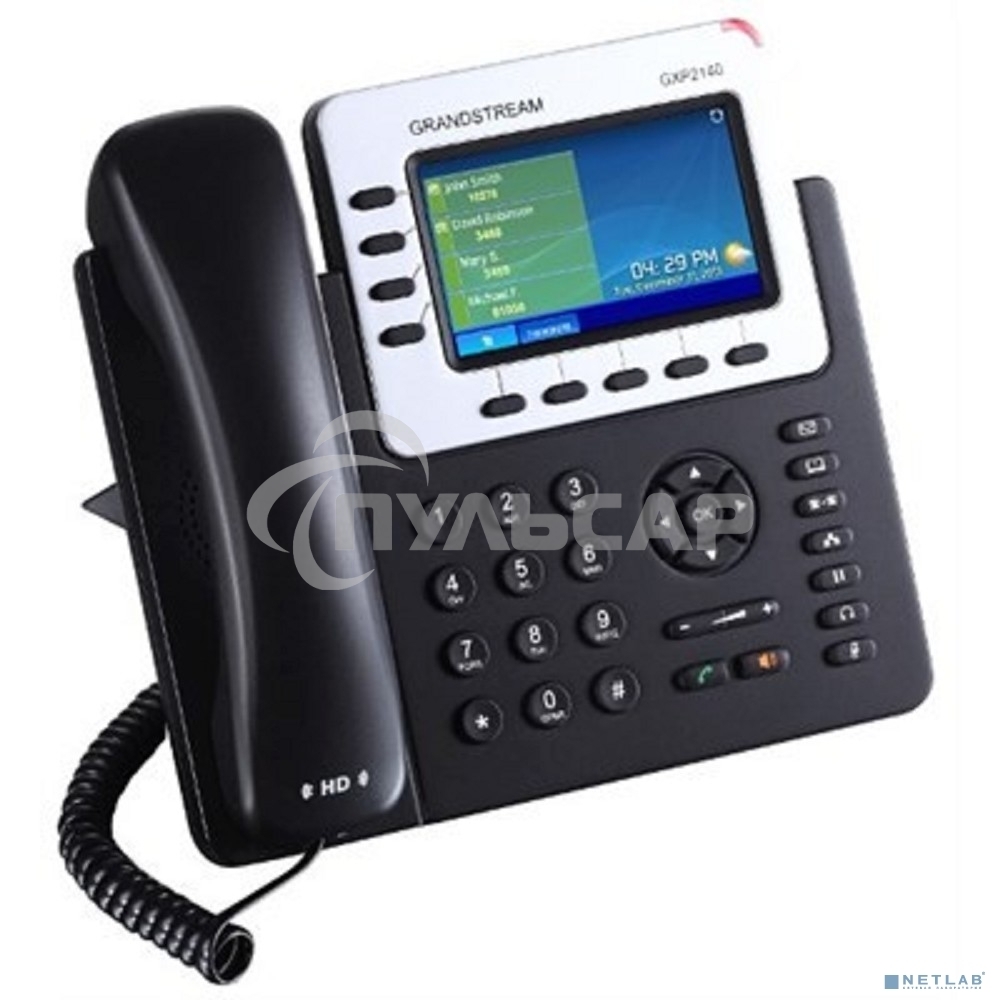 Телефон Grandstream GXP-2140, VoIP 2 Порта Ethernet 10/100/1000, 4 SIP линий, цветной TFT дисплей 480x272, HD Audio