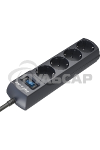 Сетевой фильтр ZIS Pilot m Max 4 розетки (евро с заземлением), 15А/3.3кВа, автомат, 7 м, черный Surge protector Pilot m Max 4 euro outlets, 15А/3.3кВа, 7m, black