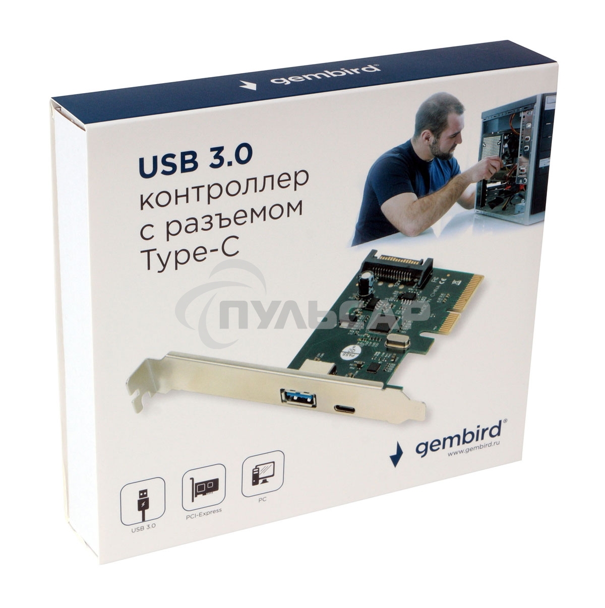 Контроллер USB Gembird SPCR-02, в PCI, порты: 2 внешн. USB 3.0 Type-C