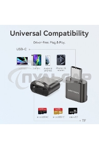 Картридер Vention OTG USB 2.0 CM / MicroSD - Серый