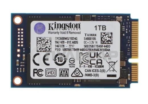 Накопитель SSD Kingston KC600, 1024Gb, mSATA, R/W 550/520