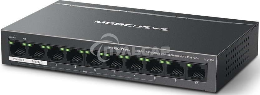 Настольный коммутатор Mercusys MS110P с 10 портами 10/100 Мбит/с (8 портов PoE+)