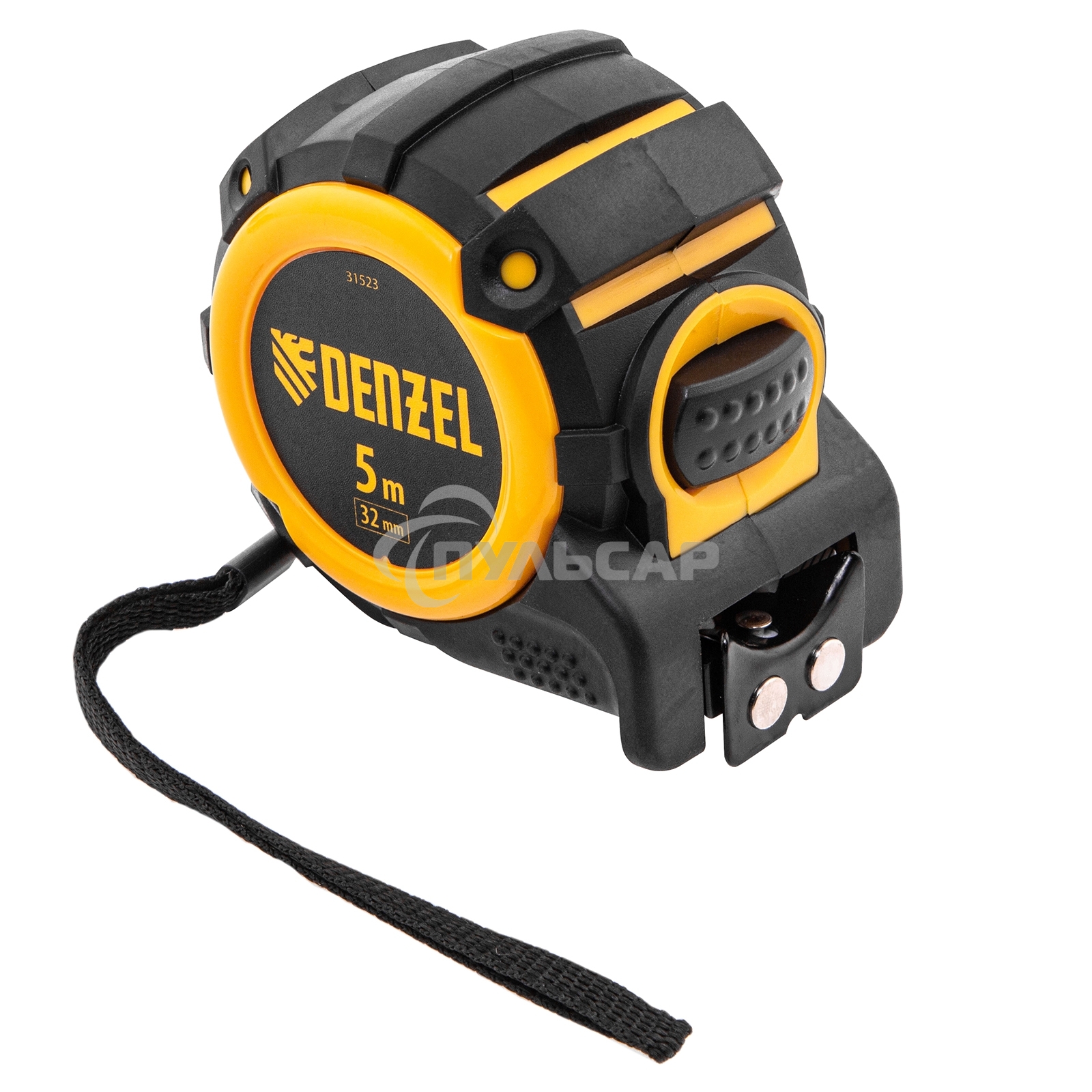 Рулетка 5м х 32мм, автоматич. фиксац., нейлон. покрытие, магнит. зацеп, двухстор. разметкаDenzel