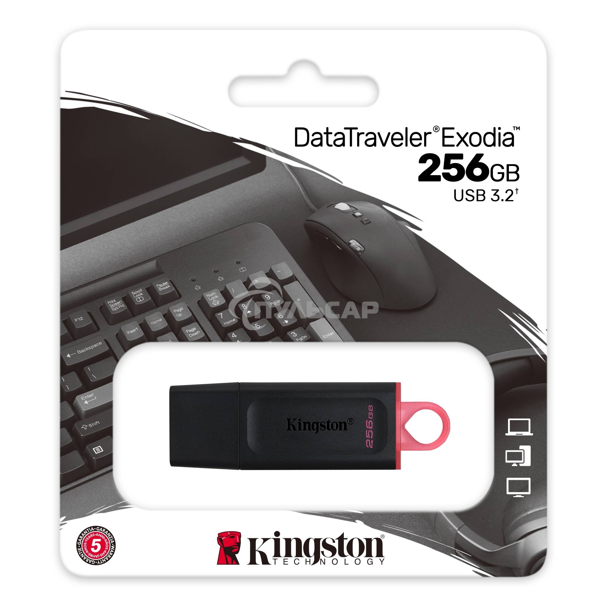 Флешка USB Kingston 256 Gb USB 3.2 Gen1 DataTraveler Exodia черный/розовый