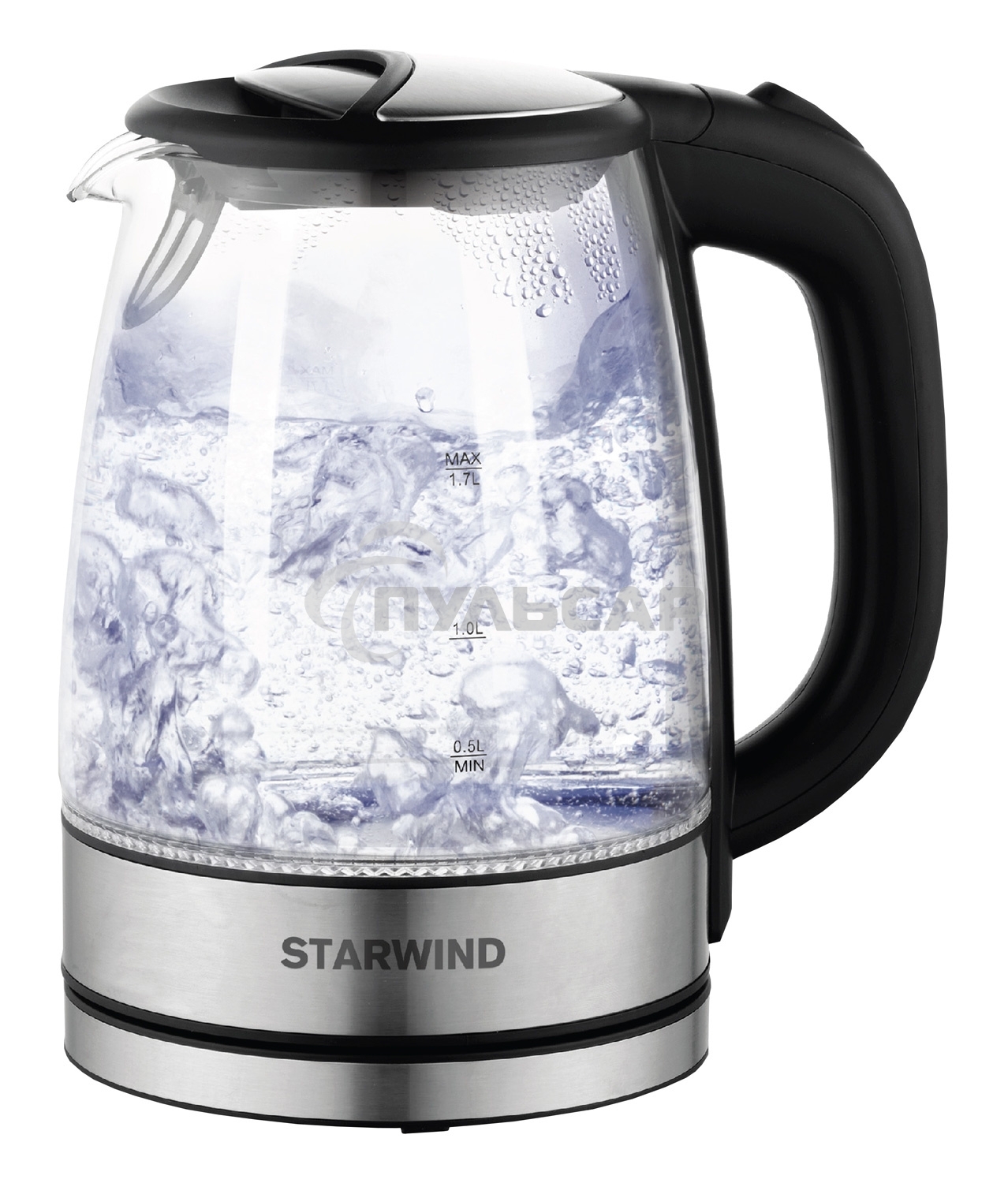 Чайник электрический Starwind SKG5210 1.7л. 2200Вт черный/серебристый (корпус: стекло)