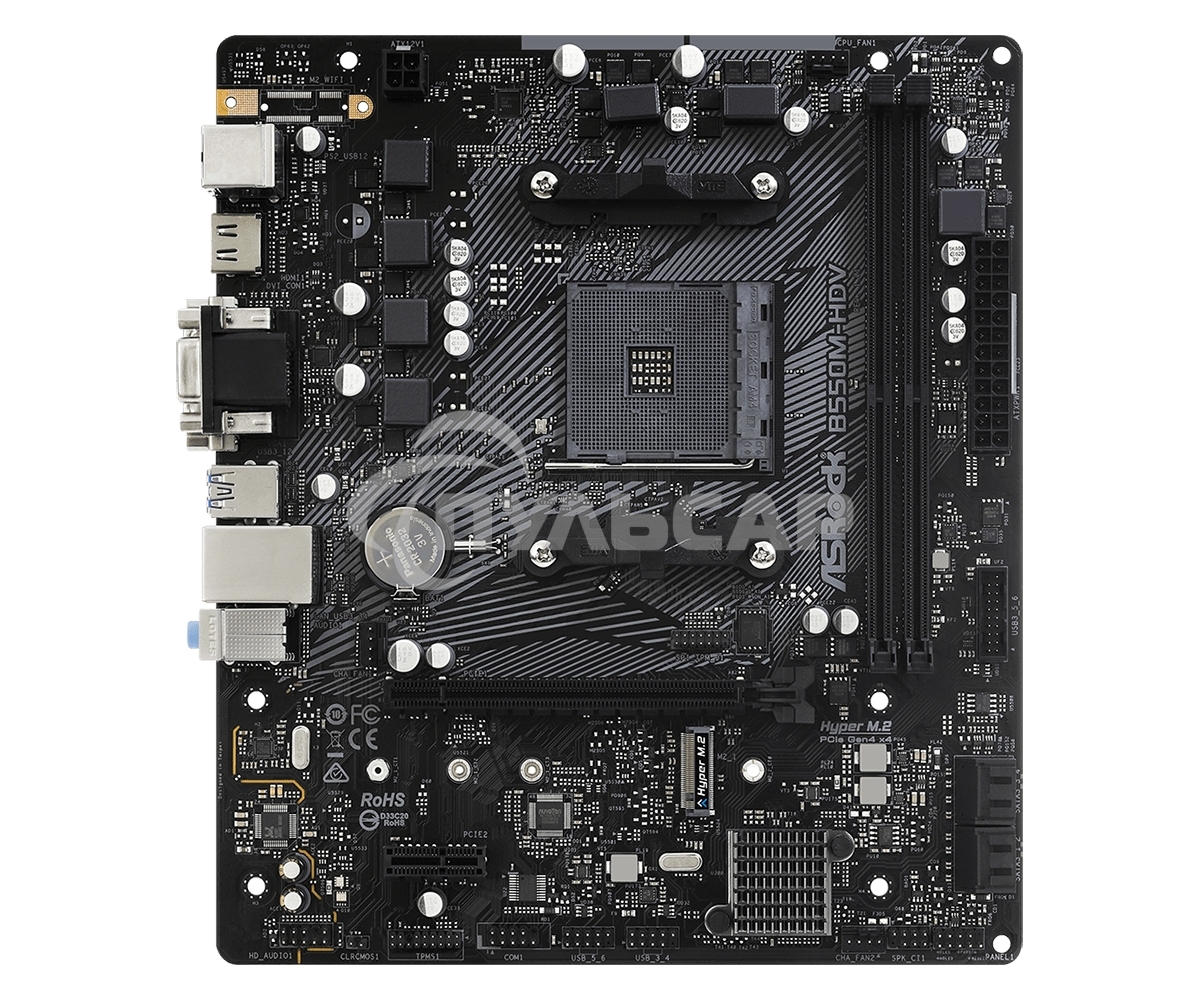 Материнская плата ASRock B550M-HDV, AM4, AMD B550, 2xDDR4, 4xSATA, 1xM.2, 1xPCIe 4.0 x16, 1xDVI-D, 1xHDMI, 1xVGA, 1x 1Gb LAN, 3x3.5 мм, 7.1, mATX