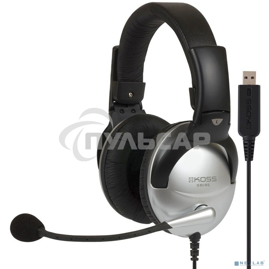 Наушники KOSS SB-45 USB Гарнитура, закрытого типа с электретным микрофоном и VC,част. 18-20000 Гц,импеданс 100 Ом, чувствительность 103 дБ, шнур 2,4м, USB-подключение к ПК