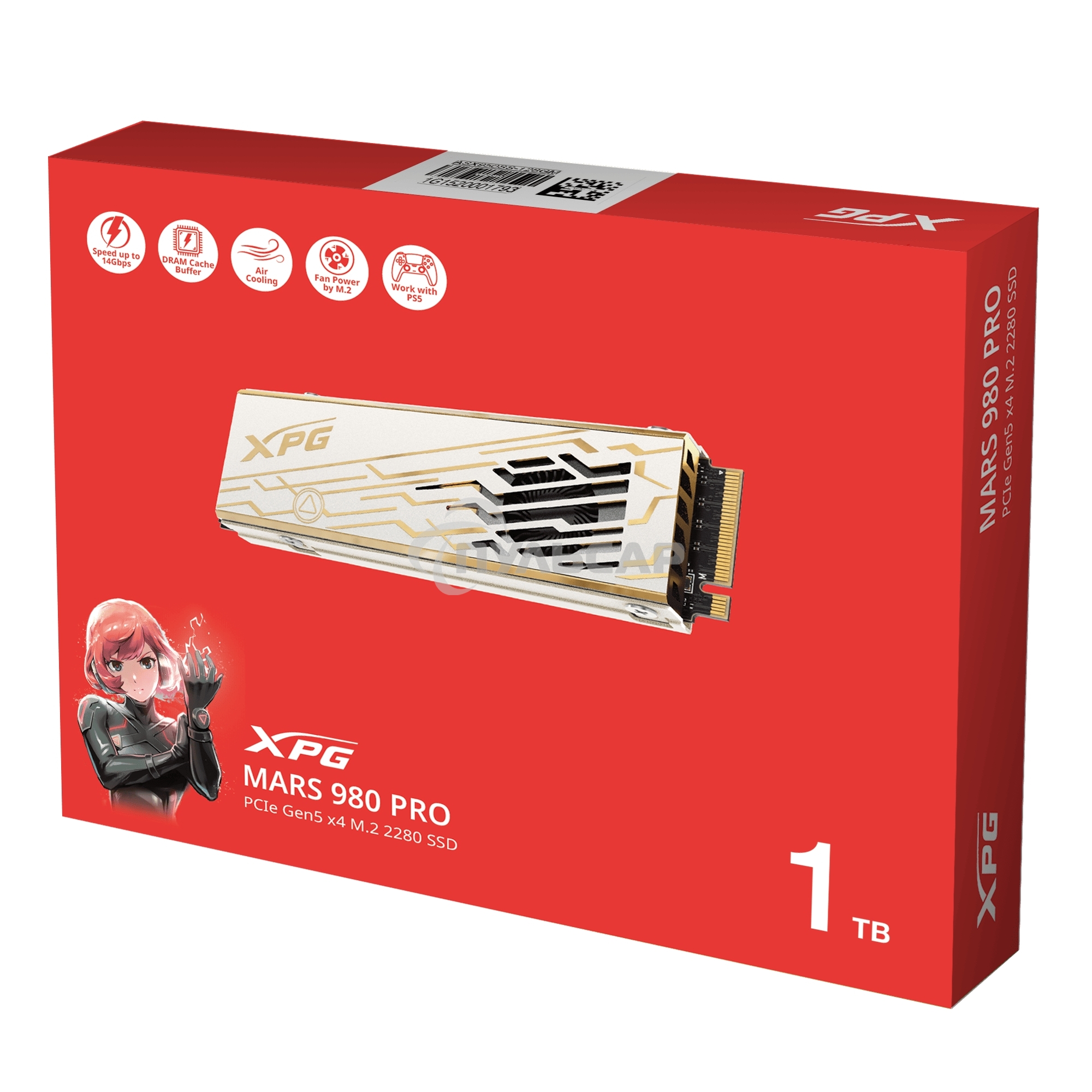 Накопитель SSD ADATA XPG MARS 980 PRO, 1000Gb, M.2(22x80мм), NVMe, PCIe 5.0 x4, 3D NAND, R/W 14000/10000Mb/s, IOPs 1 600 000/1 650 000, TbW 740, DWPD 0.4, with Heat Sink (5 лет)