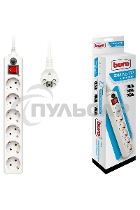 Сетевой фильтр Buro 600SH-5-W 5м (6 розеток) белый (коробка)