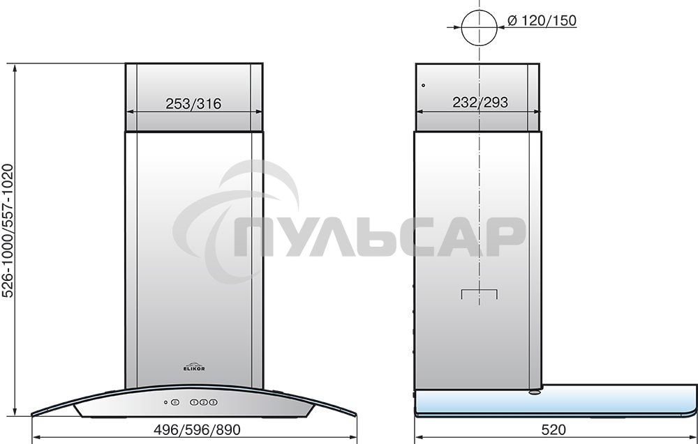 Вытяжка каминная Elikor Аметист 60П-430-К3Д черный/тонир, 60 см, 430 куб. м/ч, 54 дБ