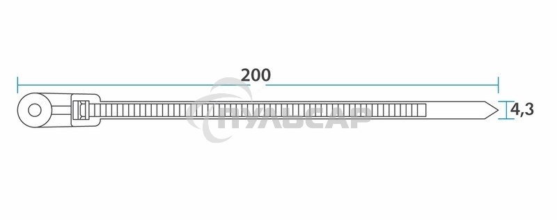 Хомут-стяжкa нейлоновая под винт Rexant 200x4,3 мм, черная, упаковка 100 шт.