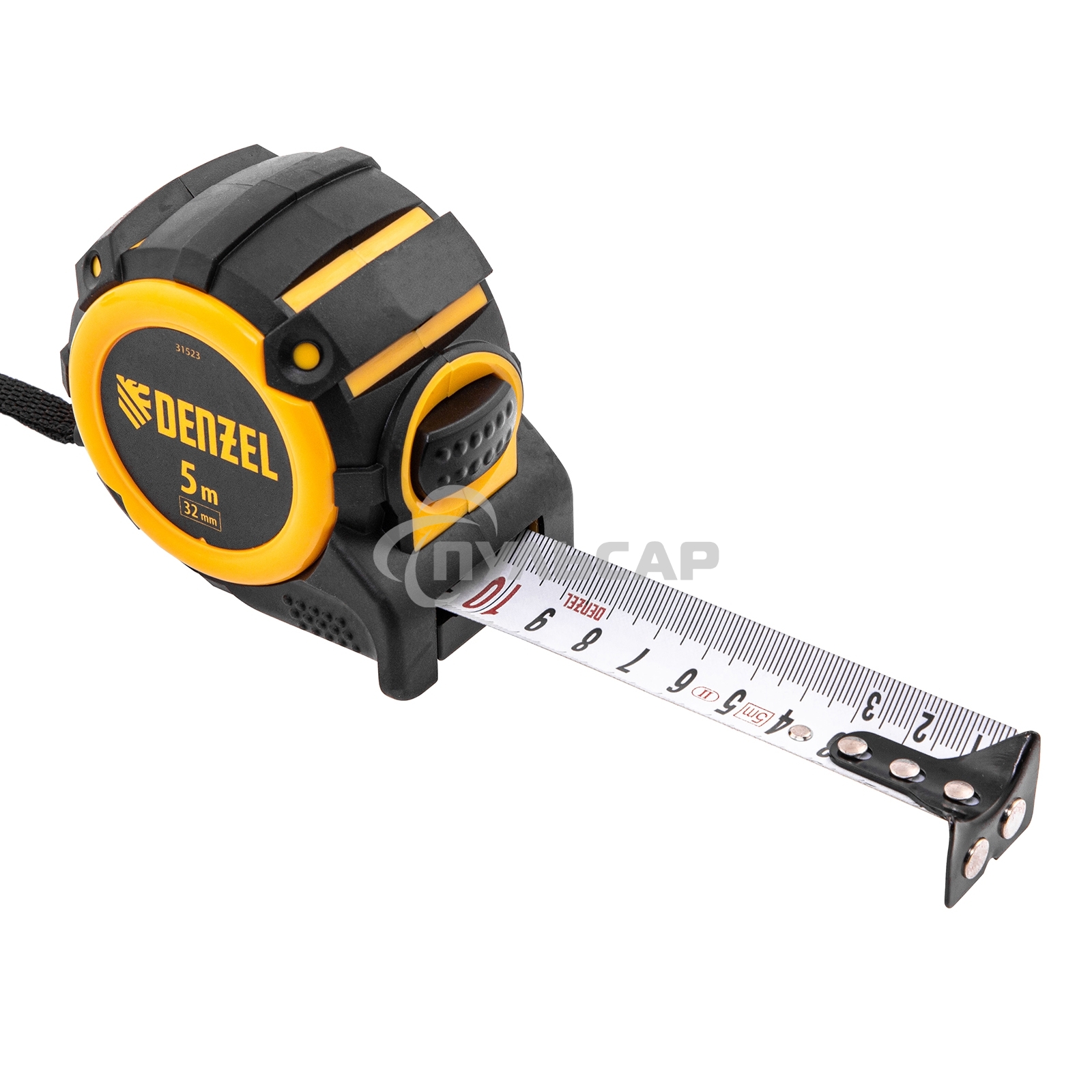 Рулетка 5м х 32мм, автоматич. фиксац., нейлон. покрытие, магнит. зацеп, двухстор. разметкаDenzel