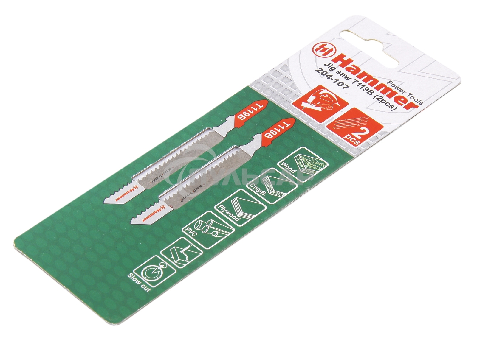 Пилка для лобзика Hammerflex 204-107 JG WD-PL T119B (2pcs) мягк.др\пл, 67мм, шаг 1.9-2.3, HCS, 2шт