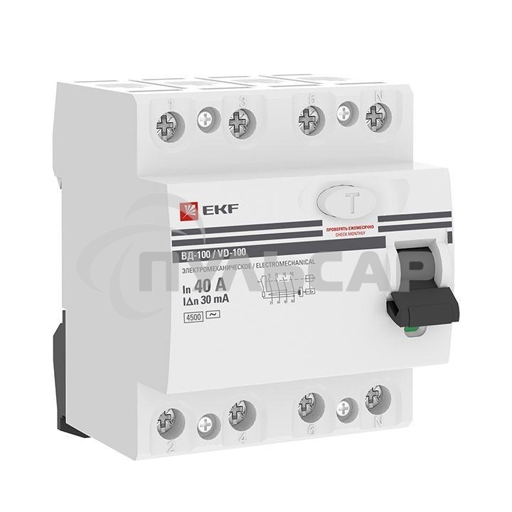 Выключатель дифференциального тока (УЗО) 4п 40А 30мА тип AC ВД-100 PROxima (электромех.) EKF elcb-4-40-30-em-pro