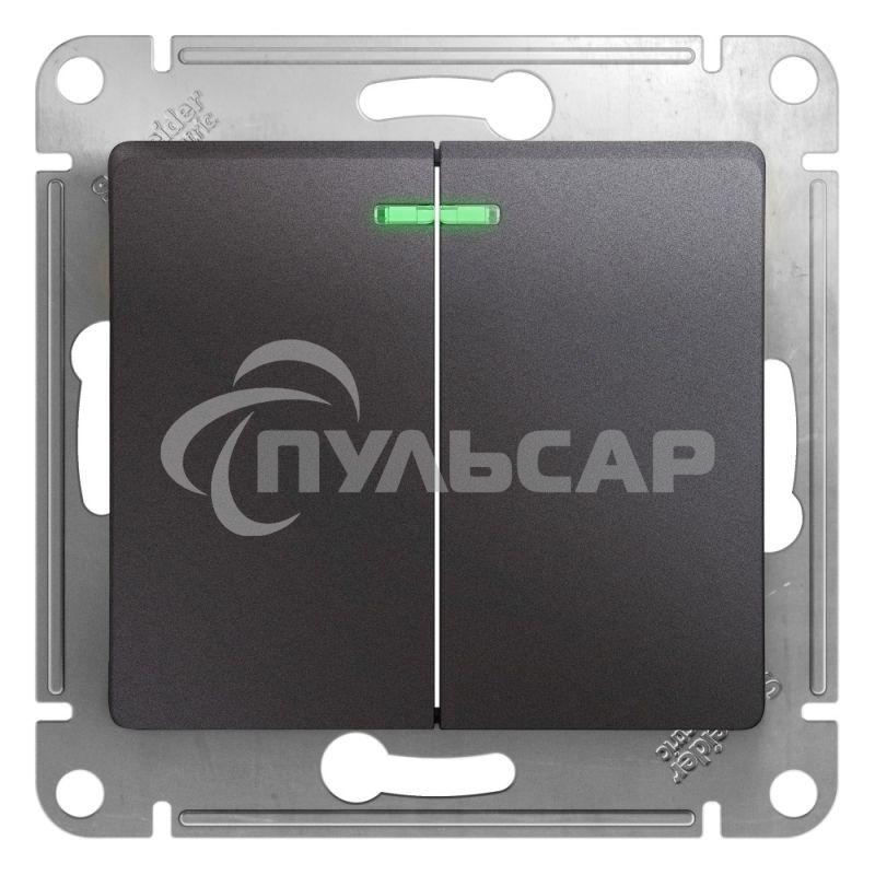 Механизм выключателя 2-кл. СП Glossa сх.5а 10А IP20 10AX с индик. графит SchE GSL001353